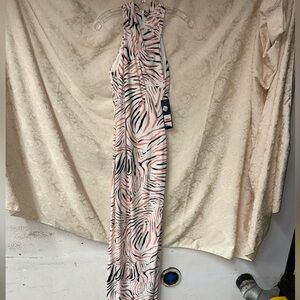 NWT RACHEL Rachel Roy Maxi Dress in white with peach/salmon black zebra print